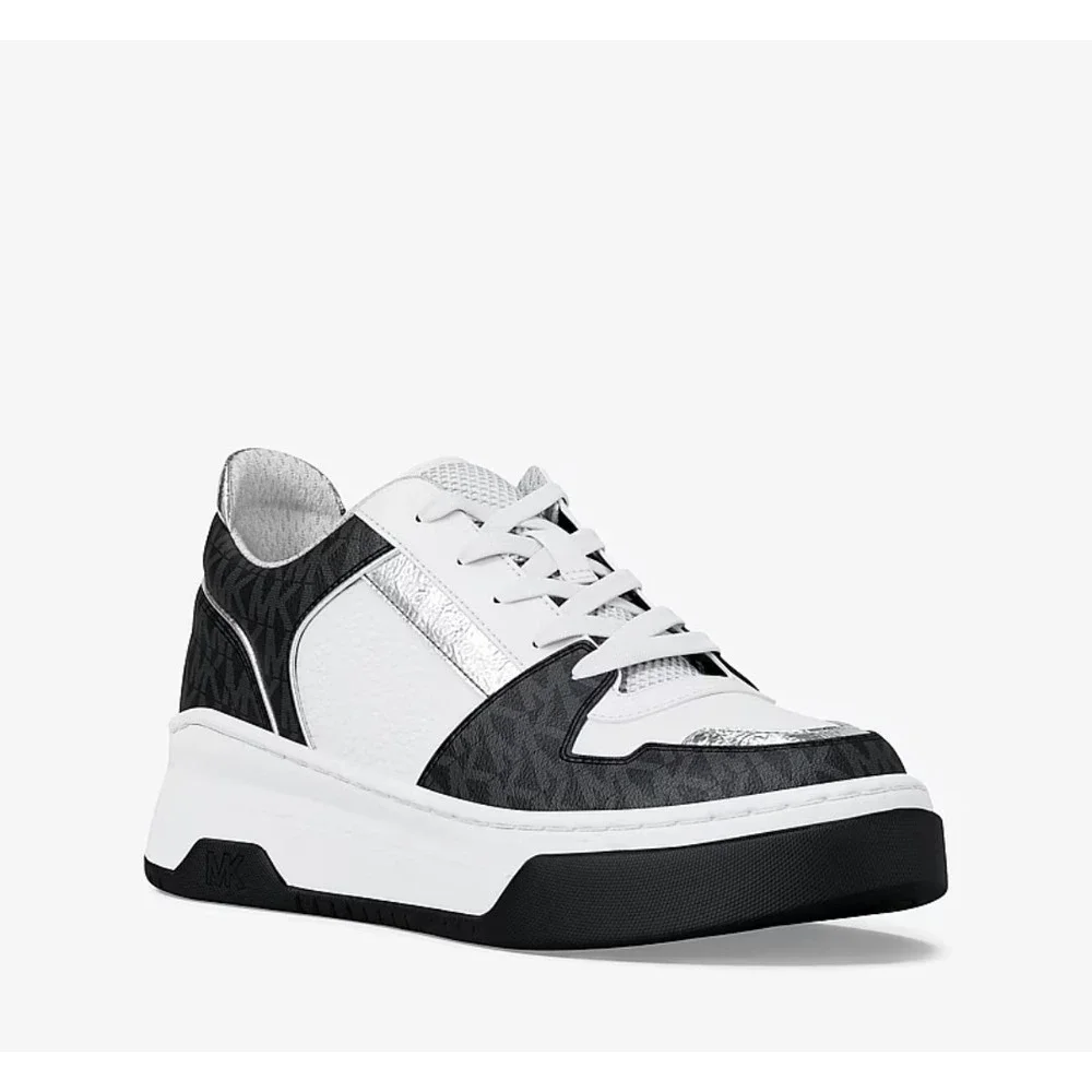 Michael Kors Lexi Women's 10 M Black Sneaker Mixed-Media‎ MK Monogram New In Box